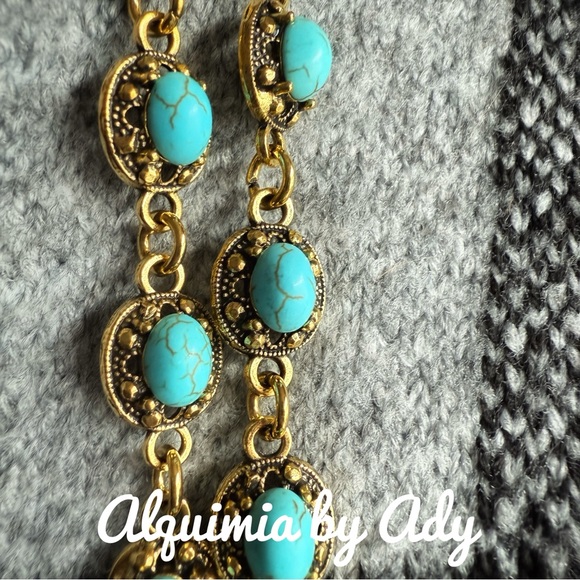 Alquimia Turquoise and Gold Chain Earrings - Picture 2 of 3